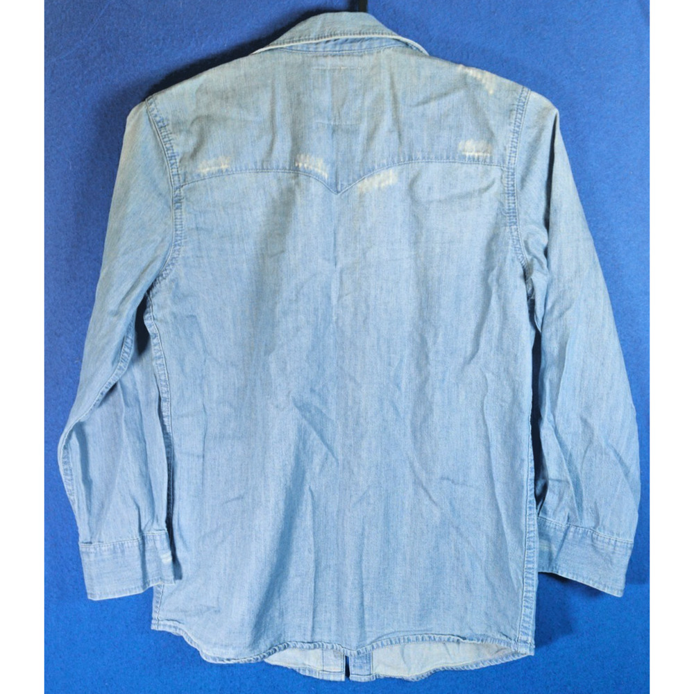 Levi's Boys Medium 10-12 Blue Denim Western Pearl Snap Long Sleeve Shirt Star - Picture 7 of 13